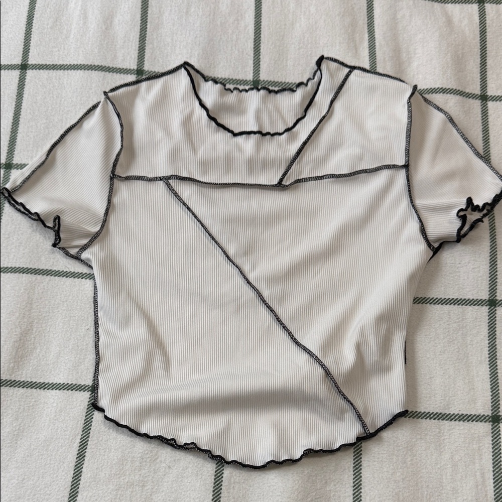 Women's White and Black Trim Top